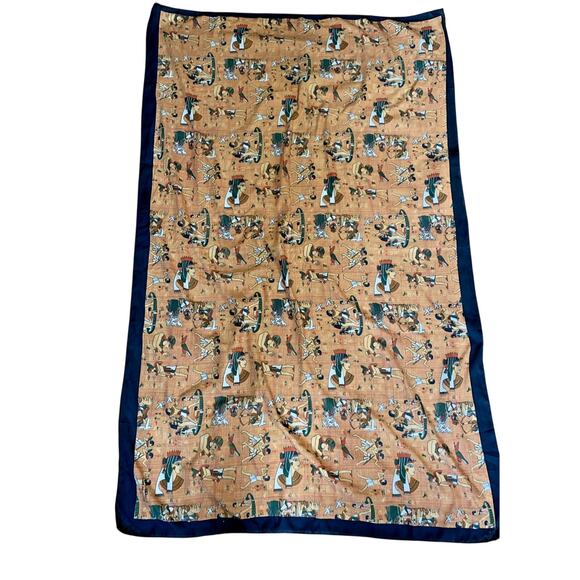 SCARF SHOURBAGUI VINTAGE AUTHENTIC EGYPT ART PHARAOHS BLACK BROWN PAREO BEACH - Picture 1 of 5